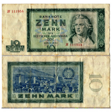 1964 * Banconota Germania DDR Repubblica Democratica 10 Mark "F v Schiller" (p23a) BB
