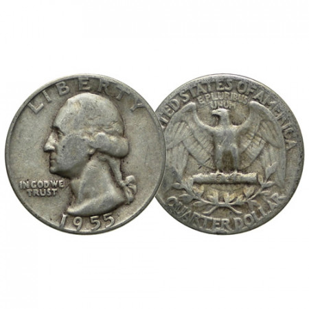 1955 (P) * Quarto di Dollaro (25 Cents) Argento Stati Uniti "Washington Quarter" (KM 164) MB+