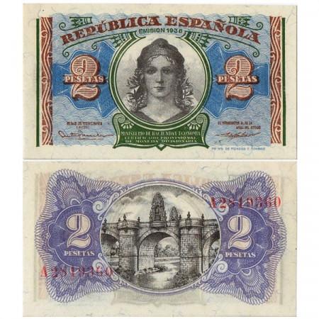 1938 * Banconota Spagna 2 Pesetas "República Española - Liberty" (p95) FDS