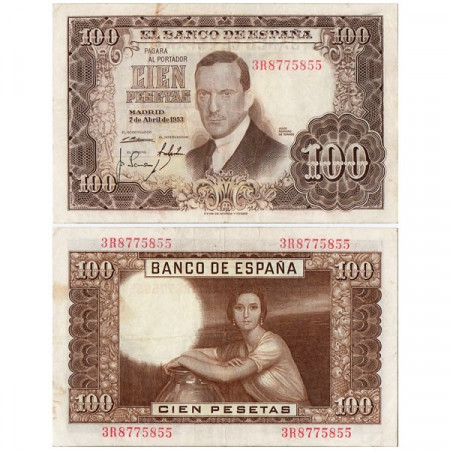 1953 (1955) * Banconota Spagna 100 Pesetas "Julio Romero de Torres" (p145a) qSPL