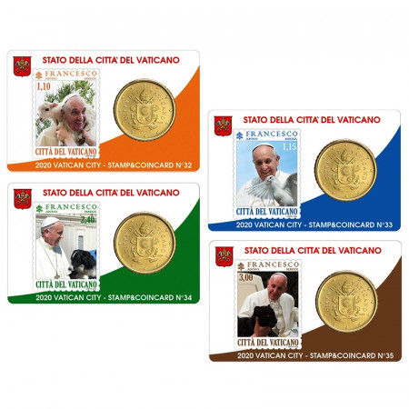 2020 * 4 x Coincard VATICANO 50 Centesimi Euro "Pontificato MMXX - Stamp and Coin" N 32-35