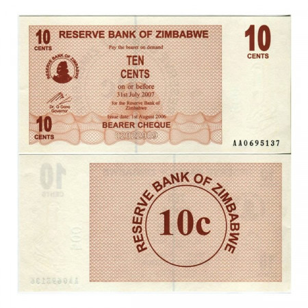 2006 (2007) * Banconota Zimbabwe 10 Cents "Bearer Cheque" (p35) FDS