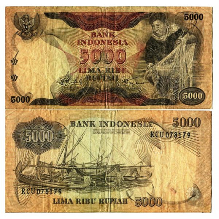 1975 * Banconota Indonesia 5000 Rupiah "Fisherman" (p114a) MB