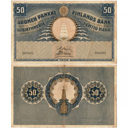1918 * Banconota Finlandia 50 Markkaa "Sailing Ship" (p39) qBB