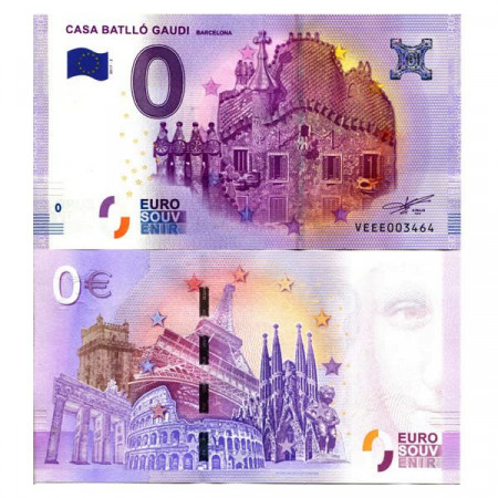 2017-2 * Banconota Souvenir Spagna Unione Europea 0 Euro "Casa Batlló Gaudi Barcelona" FDS