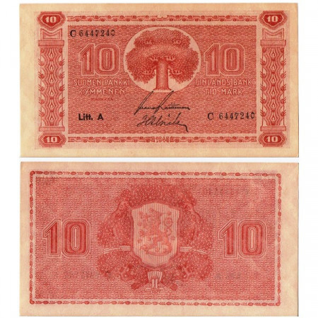 1945 A * Banconota Finlandia 10 Markkaa "Pine Tree - Litt. A" (p77a) SPL+