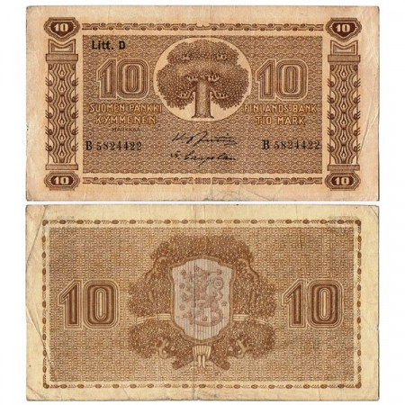 1939 D * Banconota Finlandia 10 Markkaa "Pine Tree - Litt. D" (p70a) BB