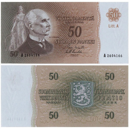 1963 A * Banconota Finlandia 50 Markkaa "KJ Ståhlberg - Litt. A" (p105a) qFDS