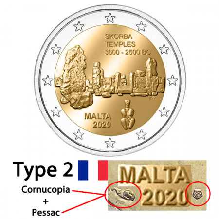 2020 * 2 Euro MALTA "Tempio di Scorba - Versione 2, Cornucopia" FDC