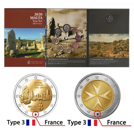 2020 * MALTA Divisionale Ufficiale Euro "Tempio di Scorba - Versione 3, Mark (F)" FDC