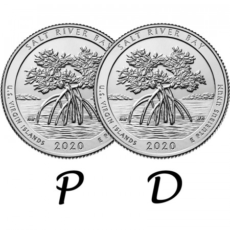 2020 * 2 x Quarto di Dollaro (25 Cents) Stati Uniti "National Park - Salt River Bay, Virgin Islands" P+D