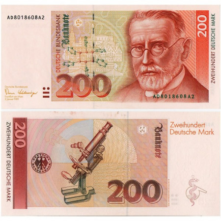 1989 * Banconota Germania Repubblica Federale 200 Deutsche Mark "Paul Ehrlich" (p42) FDS