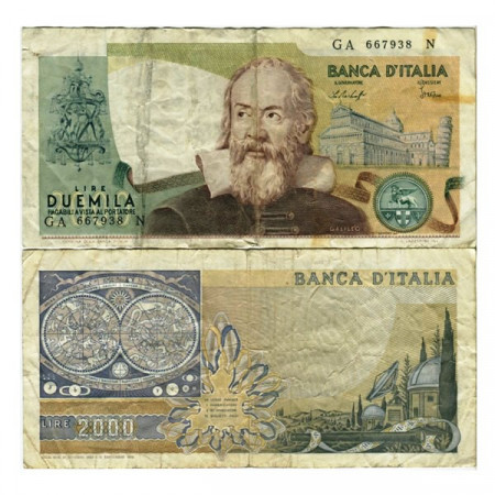1976 * Banconota Italia Repubblica 2000 Lire "G Galilei" BI.741 (p103b) MB