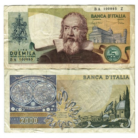 1976 * Banconota Italia Repubblica 2000 Lire "G Galilei" BI.741 (p103b) qBB