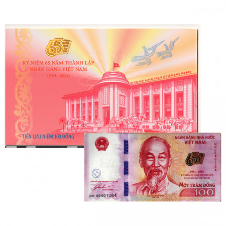 2016 * Banconota Vietnam 100 Dong "Ho Chi Minh - 65th National Bank" (pNew) FDS – Mint Folder