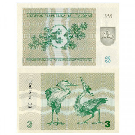 1991 * Banconota Lituania 3 Talonas "Gray Herons" (p33b) FDS