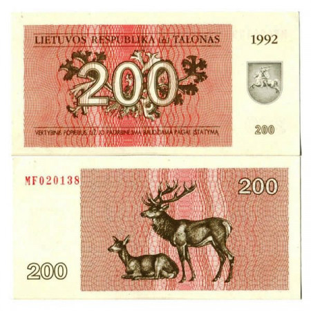 1992 * Banconota Lituania 200 Talonas "Red Deers" (p43a) FDS