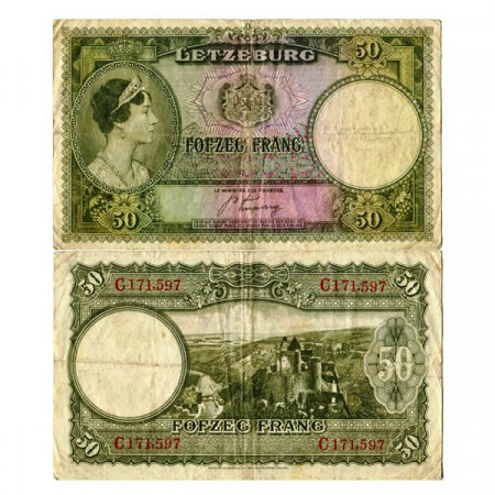 ND (1944) * Banconota 50 Francs Lussemburgo "Grand Duchess Charlotte" (p46a) MB