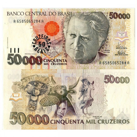 ND (1993) * Banconota Brasile 50 Cruzeiros Reais su 50.000 Cruzeiros "C Cascudo" (237) SPL+