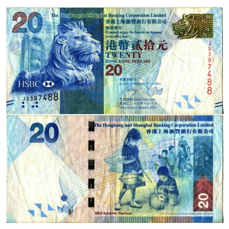 2013 * Banconota Hong Kong 20 Dollars "Lion - HSBC" (p212c) qBB