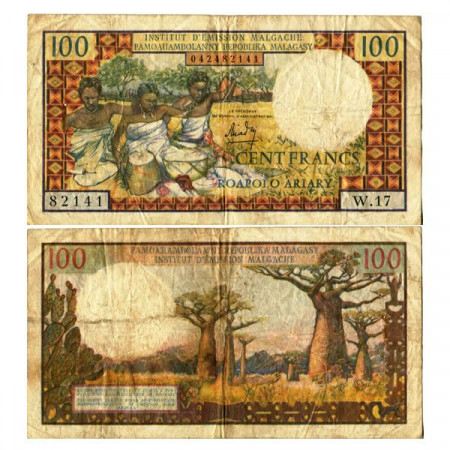 ND (1966) * Banconota Madagascar (Malagasy) 100 Francs = 20 Ariary "Baobabs" (p57a) MB+