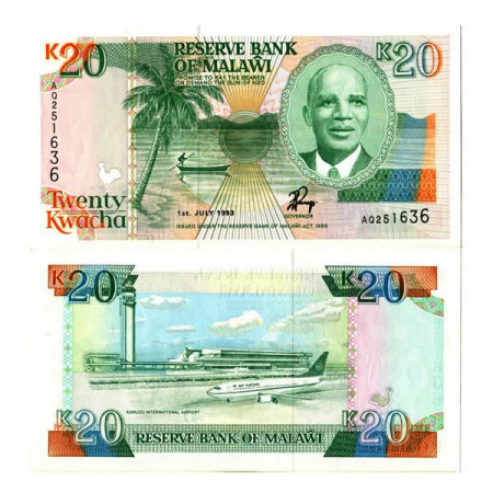 1993 * Banconota Malawi 20 Kwacha "President Dr. HK Banda" (p27) qFDS