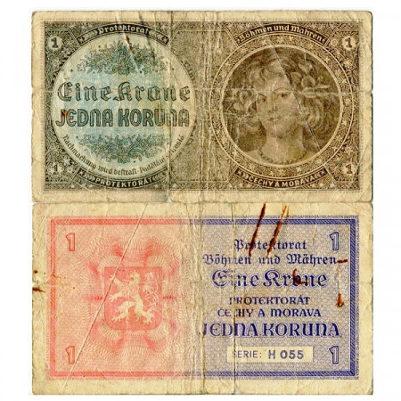 ND (1940) * Banconota Boemia e Moravia 1 Koruna "Young Girl" (p3a) MB