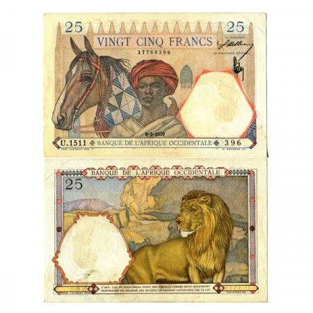 1939 * Banconota Africa Occidentale Francese - French West Africa 25 Francs "Lion" (p22) qSPL