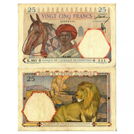 1939 * Banconota Africa Occidentale Francese - French West Africa 25 Francs "Lion" (p22) BB