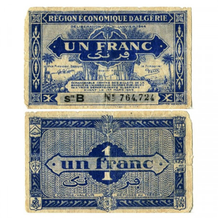 L.1944 * Banconota Algeria 1 Franc "Amministrazione Francese" (p98a) MB+