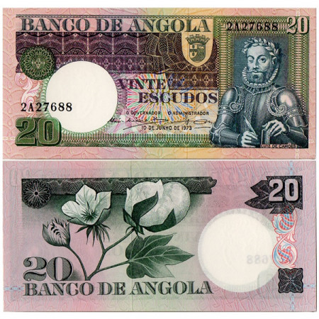 1973 * Banconota Angola 20 Escudos "Luís de Camoes" (p104a) FDS