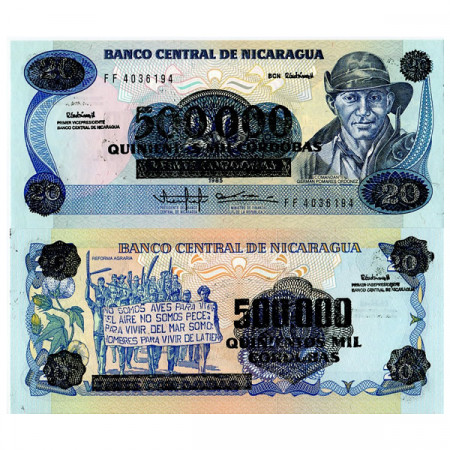 ND (1990) * Banconota Nicaragua 500.000 Cordobas on 20 Cordobas "Comandante Ordoñez" (p163) FDS