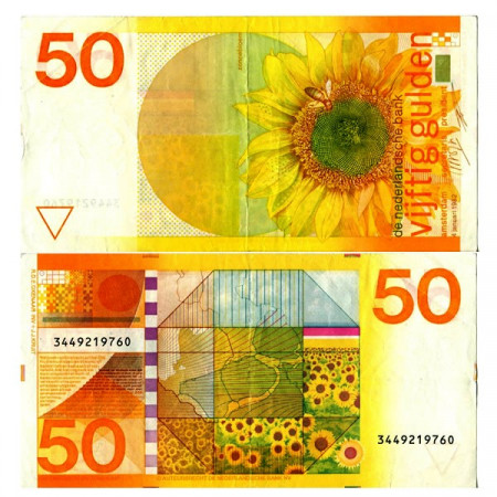 1982 * Banconota Olanda - Paesi Bassi 50 Gulden "Sunflower" (p96) BB