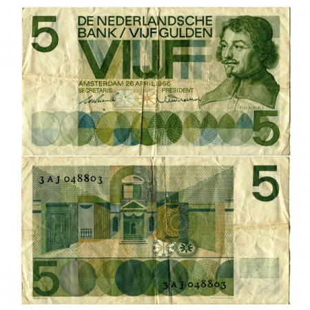 1966 * Banconota Olanda - Paesi Bassi 5 Gulden "Joost van den Vondel" (p90a) MB