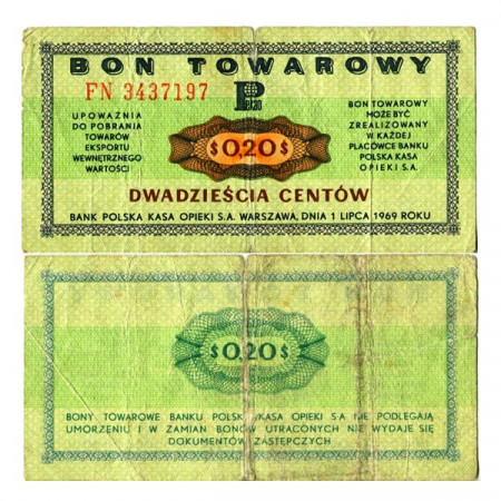 1969 * Banconota Polonia 20 Centów "Bon Towarowy" (pFx25) MB