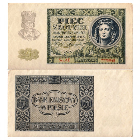 1941 * Banconota Polonia 5 Zlotych "Occupazione Tedesca" (p101) qSPL