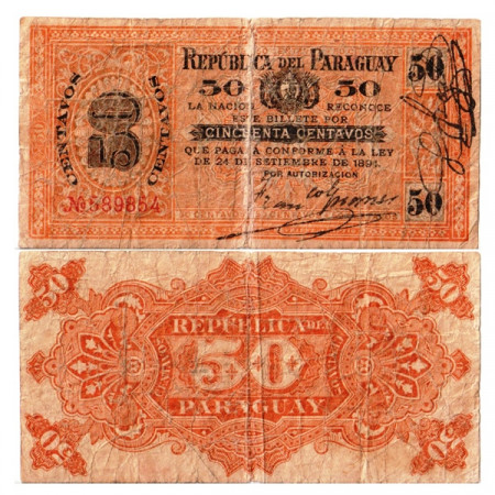 L.1894 * Banconota Paraguay 50 Centavos "Banco del Estado" (p87) B+