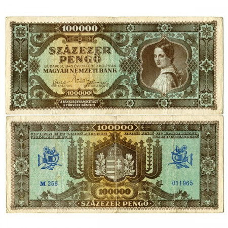 1945 * Banconota Ungheria 100.000 Pengo "Inflation" (p121a) qBB