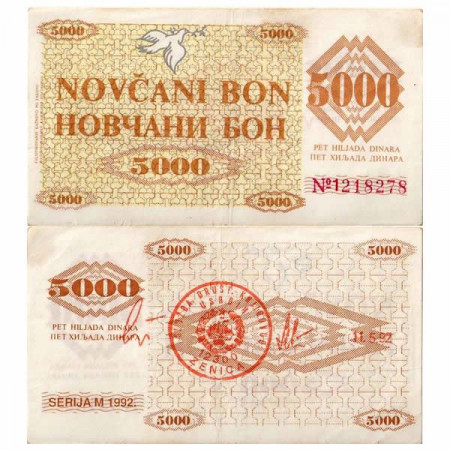 1992 * Banconota Bosnia-Erzegovina 5000 Dinara "Zenica - Novcani Bon" (p9h) SPL