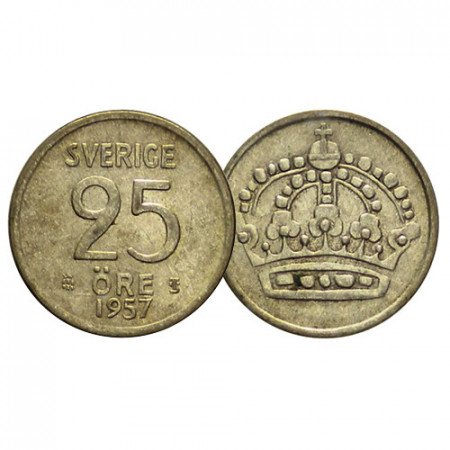 1957 * 25 Ore Argento Svezia "Gustavo VI Adolfo - Large Crown" (KM 824) BB+