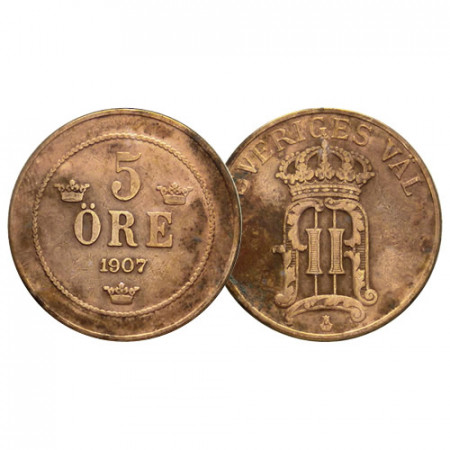 1907 EB * 5 Ore Svezia "Oscar II - Crowned King's Monogram" (KM 770) BB