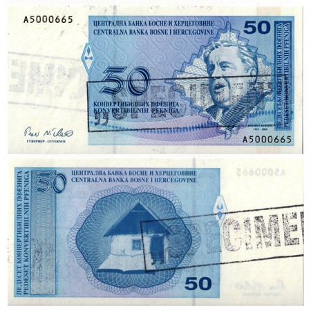 ND (1998) * Banconota Bosnia-Erzegovina 50 Convertible Pfeniga "Timbrato Specimen - B Copic" (p58a) FDS