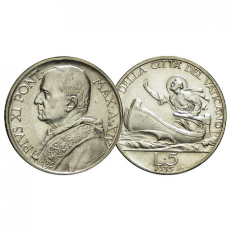 1935 XIV * 5 Lire Argento Vaticano "Pio XI - San Pietro" (KM 7 G 26) BB+