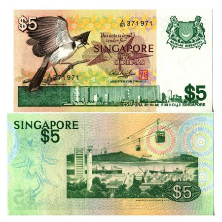 ND (1976) * Banconota Singapore 5 Dollars "Red-Whiskered Bulbul" (p10) FDS