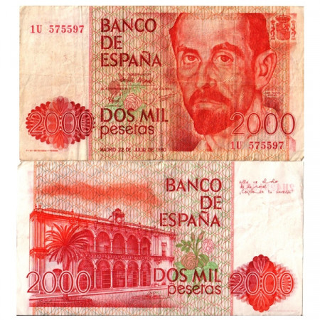 1980 * Banconota Spagna 2000 Pesetas "Juan R Jiménez" (p159) MB+