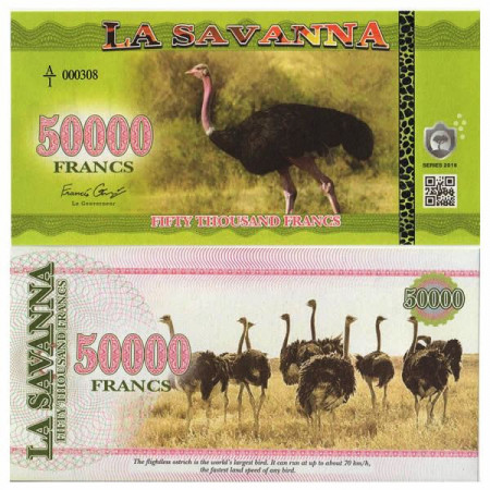 2016 * Banconota Polimera La Savanna 50.000 Francs "African Ostrich" FDS