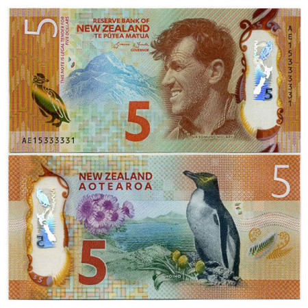 2015 * Banconota Polimera Nuova Zelanda 5 Dollars "Sir E Hillary" (pNew) FDS