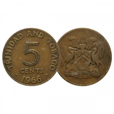 AV (1966-72) * 5 Cents Trinidad e Tobago "Coat of Arms" (KM 2) BB-CIRC