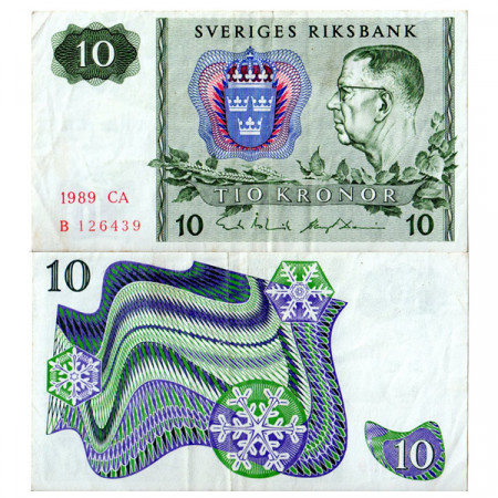 1989 * Banconota Svezia 10 Kronor "Kg Gustaf VI Adolf" (p52e) BB+