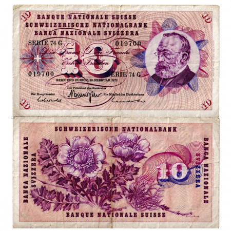 1971 * Banconota Svizzera 10 Franken "Gottfried Keller" (p45q) MB